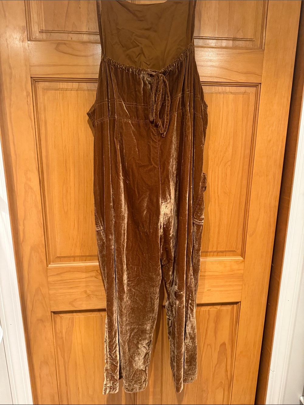Free People Gold/Brown Velvet Wide-Leg Jumpsuit - Picture 3 of 4